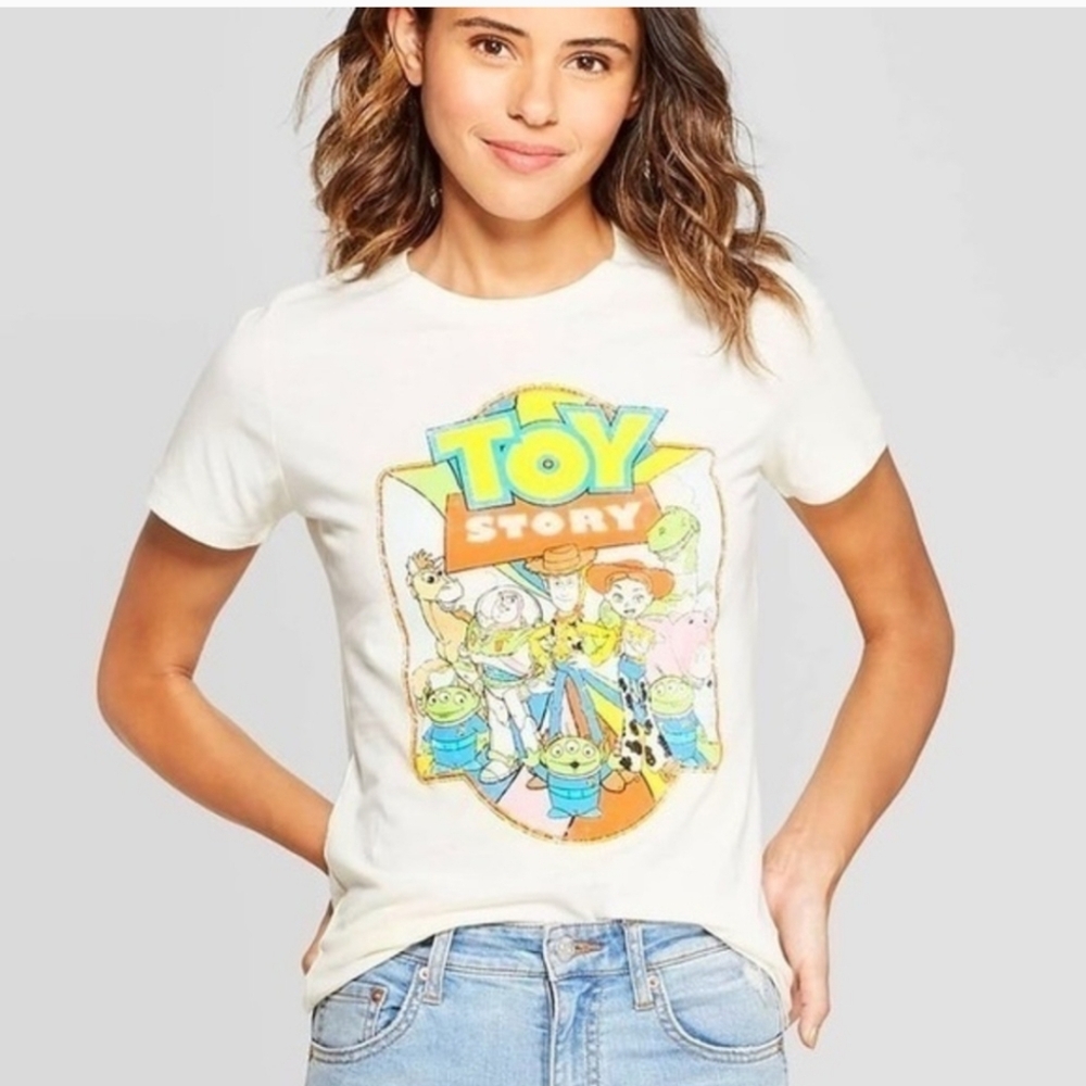 Toy Story Cream Graphic Tee Women's Small White Disneyland 100% Cotton